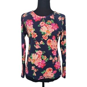 Garnet Hill Floral Swim Shirt Top Sz Small Rashguard Nylon Stretch Vacation Prep